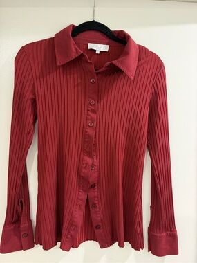 L'Academie Pleated Button-Down Long Sleeve Top